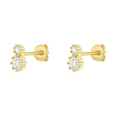 PRIMROSE Sterling Silver Double Stack Cubic Zirconia Stud Earrings