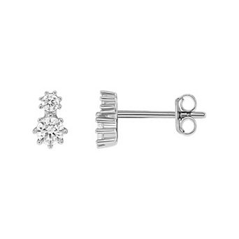 PRIMROSE Sterling Silver Double Stack Cubic Zirconia Stud Earrings