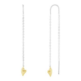 PRIMROSE Two Tone Sterling Silver & 18k Gold Plated Polished Heart Threader Earrings
