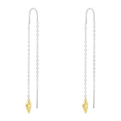 PRIMROSE Two Tone Sterling Silver & 18k Gold Plated Polished Heart Threader Earrings