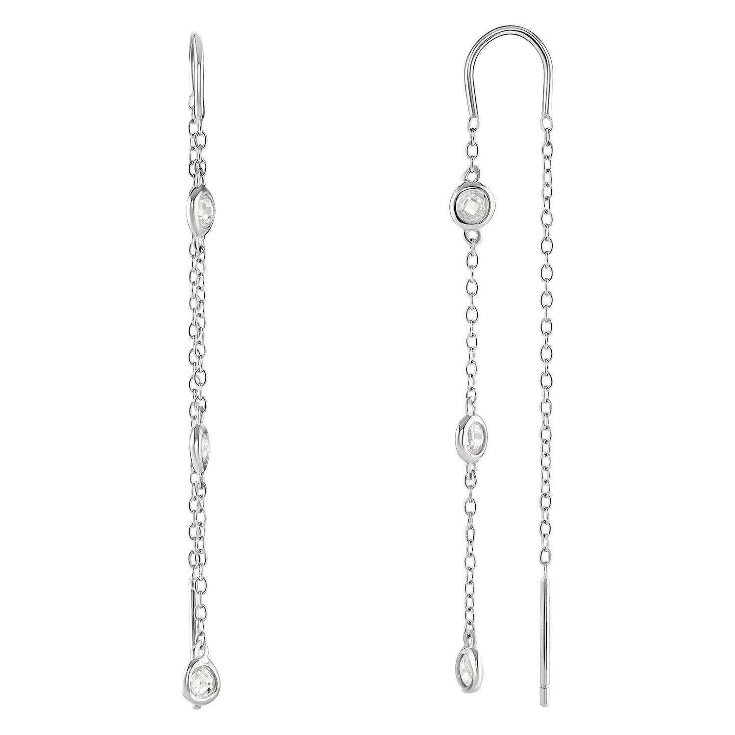 PRIMROSE Sterling Silver Bezel Cubic Zirconia Threader Earrings - Sterling