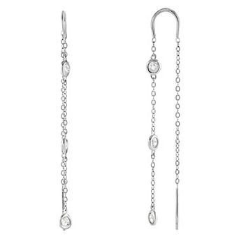 PRIMROSE Sterling Silver Bezel Cubic Zirconia Threader Earrings