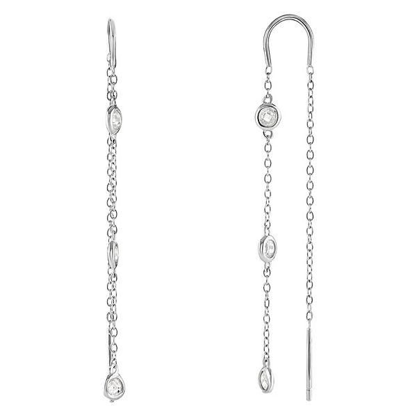 PRIMROSE Sterling Silver Bezel Cubic Zirconia Threader Earrings - Sterling