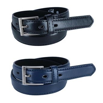 CTM Kid's Leather 1 inch Dress Belt with Square Buckle (Pack of 2)