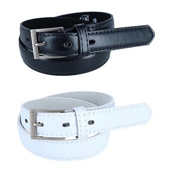 CTM Kid's Leather 1 inch Dress Belt with Square Buckle (Pack of 2)