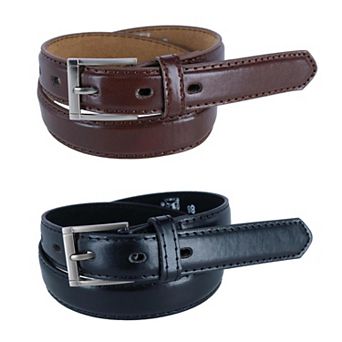 CTM Kid's Leather 1 inch Dress Belt with Square Buckle (Pack of 2)
