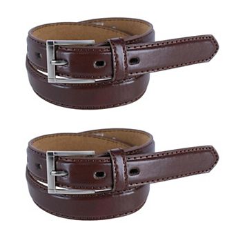 CTM Kid's Leather 1 inch Dress Belt with Square Buckle (Pack of 2)