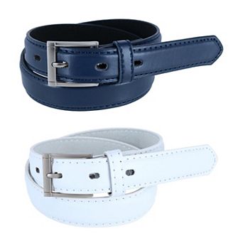CTM Kid's Leather 1 inch Dress Belt with Square Buckle (Pack of 2)