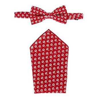 CTM Men's Cotton Petite Flowers Bow Tie and Hanky Set