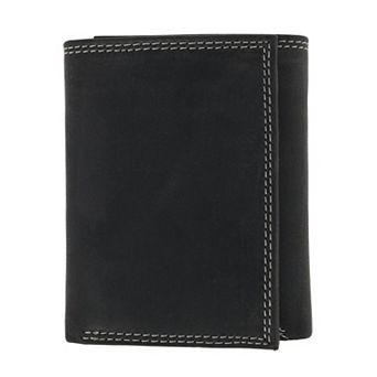 CTM Men's Leather Contrast Stitch Trifold Wallet