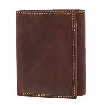 CTM Men's Leather Contrast Stitch Trifold Wallet
