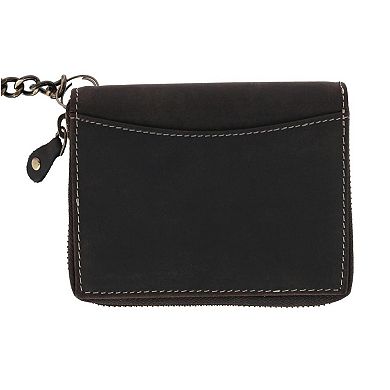 CTM Men's Bifold Zip Around Chain Wallet with Interior Zip