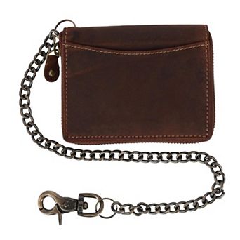 CTM Men's Bifold Zip Around Chain Wallet with Interior Zip