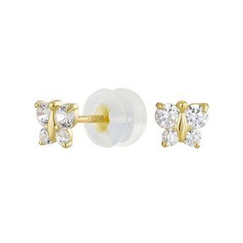 Charming Girl 14k Gold Cubic Zirconia Butterfly Stud Earrings