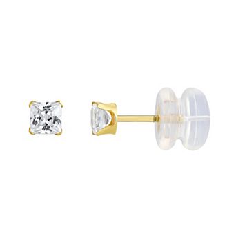Charming Girl 14k Gold Square Cubic Zirconia Stud Hoop Earrings