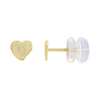 Charming Girl 14k Gold Textured Heart Stud Earrings