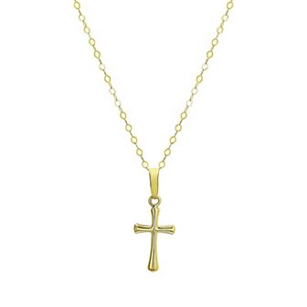 Charming Girl 14k Gold Beveled Cross Pendant Necklace