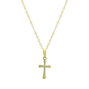 Charming Girl 14k Gold Beveled Cross Pendant Necklace