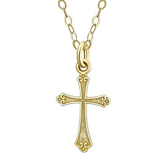 Charming Girl 14k Gold Satin Diamond Cut Cross Pendant Necklace