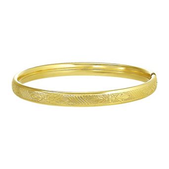Charming Girl 14k Gold Filled Flower Etched Bangle Bracelet
