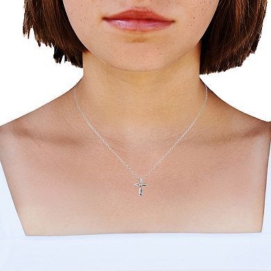 Charming Girl Kids' Two Tone Sterling Silver Heart Cross Pendant Necklace