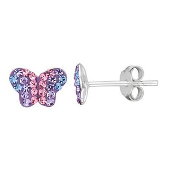Charming Girl Kids' Sterling Silver Crystal Butterfly Stud Earrings