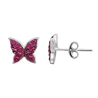 Charming Girl Kids' Sterling Silver Rose Crystal Butterfly Stud Earrings