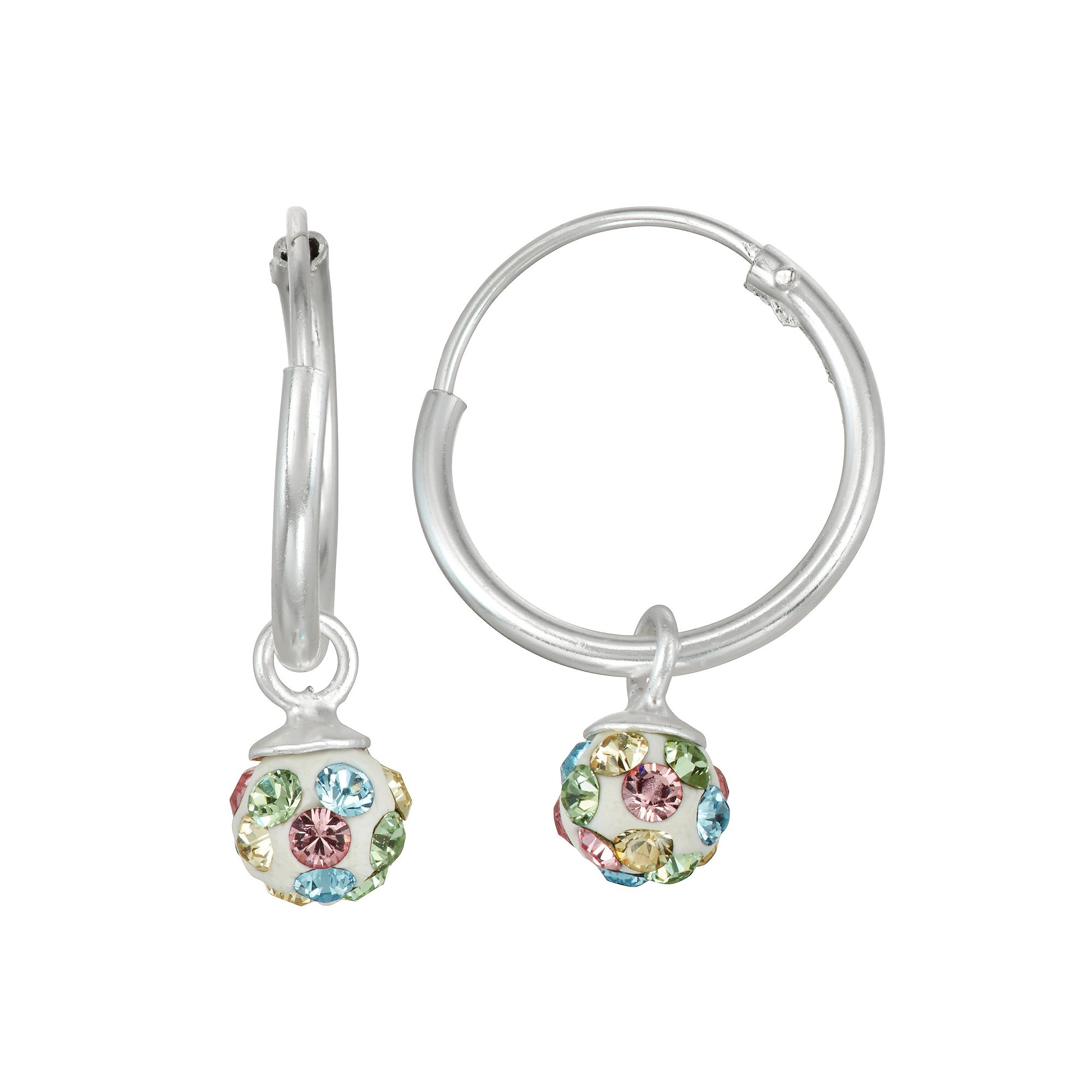 Charming Girl Kids Sterling Silver Multicolor Crystal Fireball Hoop Drop E