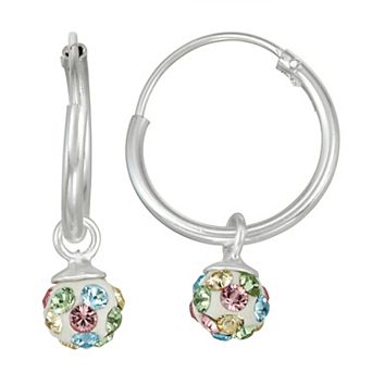 Charming Girl Kids' Sterling Silver Multicolor Crystal Fireball Hoop Drop Earrings
