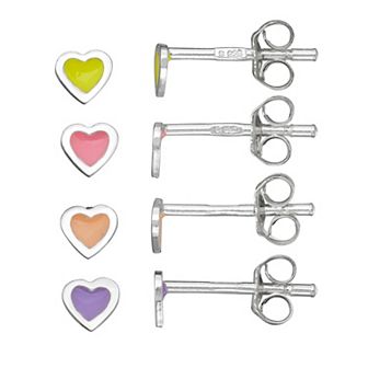 Charming Girl Kids' Sterling Silver 4-Pair Mini Enamel Heart Stud Earring Set
