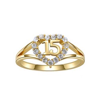 Charming Girl Kids' 14k Gold over Silver Crystal Heart "15" Ring