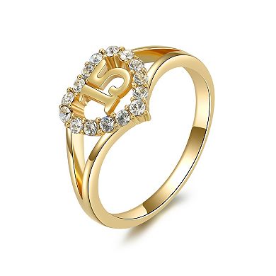 Charming Girl Kids' 14k Gold over Silver Crystal Heart "15" Ring