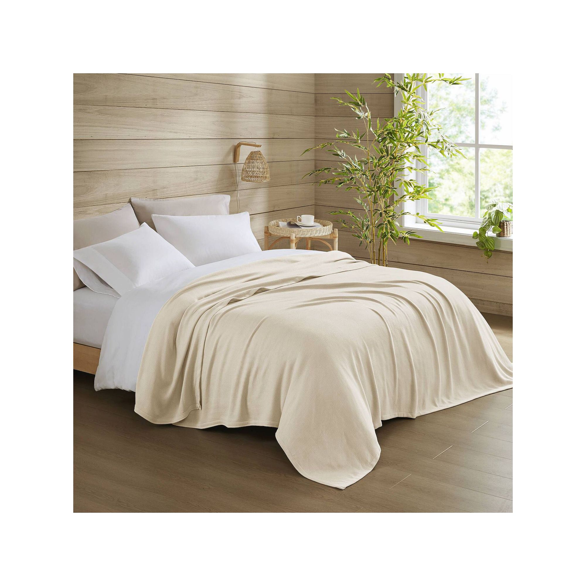 Madison Park Rayon from Bamboo Cotton Blanket, Ivory
