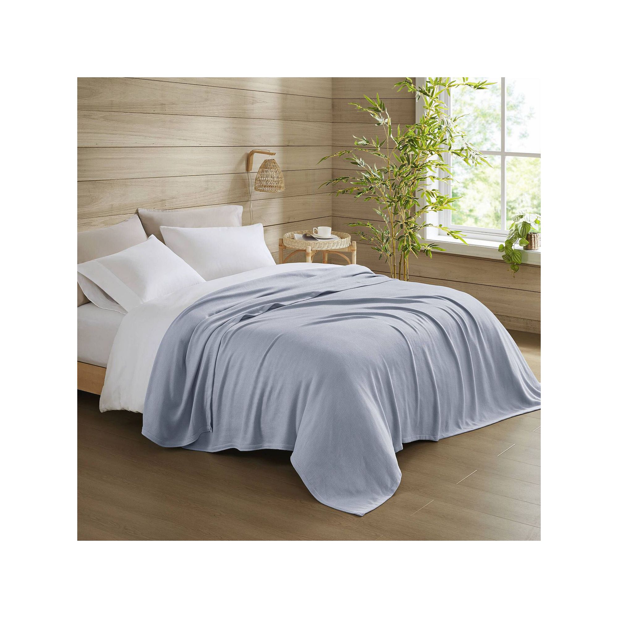 Madison Park Rayon from Bamboo Cotton Blanket, Light Blue