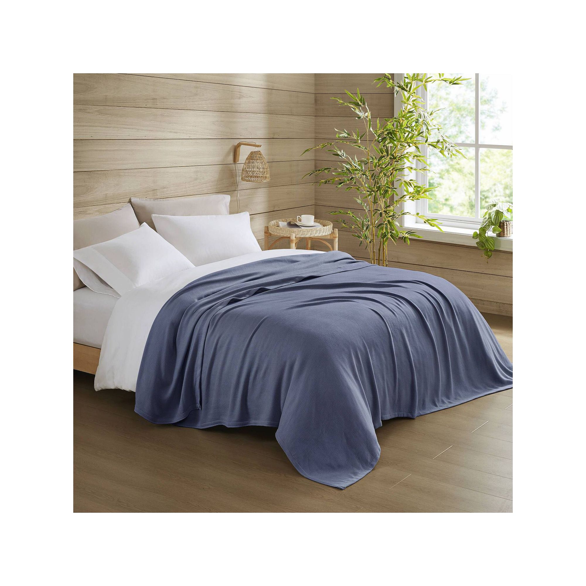 Madison Park Rayon from Bamboo Cotton Blanket, Blue