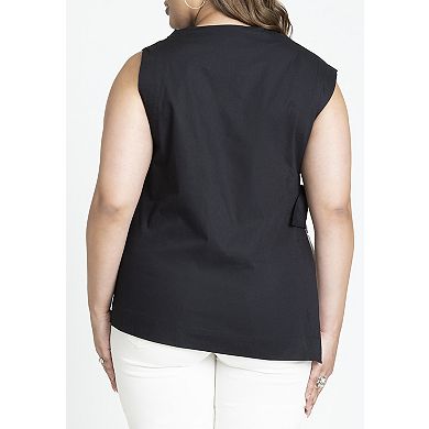 ELOQUII Women's Plus Size Asym Tie Top