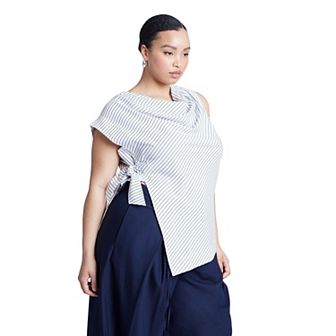 ELOQUII Women's Plus Size Asym Tie Top
