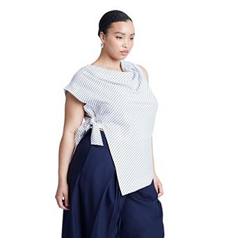 ELOQUII Women's Plus Size Asym Tie Top