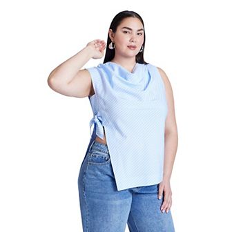 ELOQUII Women's Plus Size Asym Tie Top