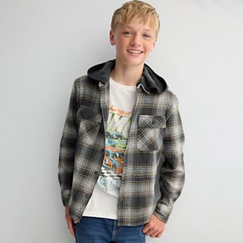 Boys 8-20 Sonoma Goods For Life® Supersoft Hooded Flannel Shacket in Regular & Husky