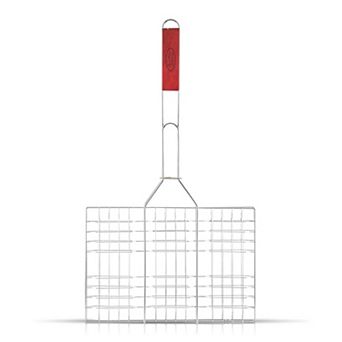 Alpine Cuisine Bbq Grill Flat Basket 24 Inch Rectangular With Comfortable Wood Handle