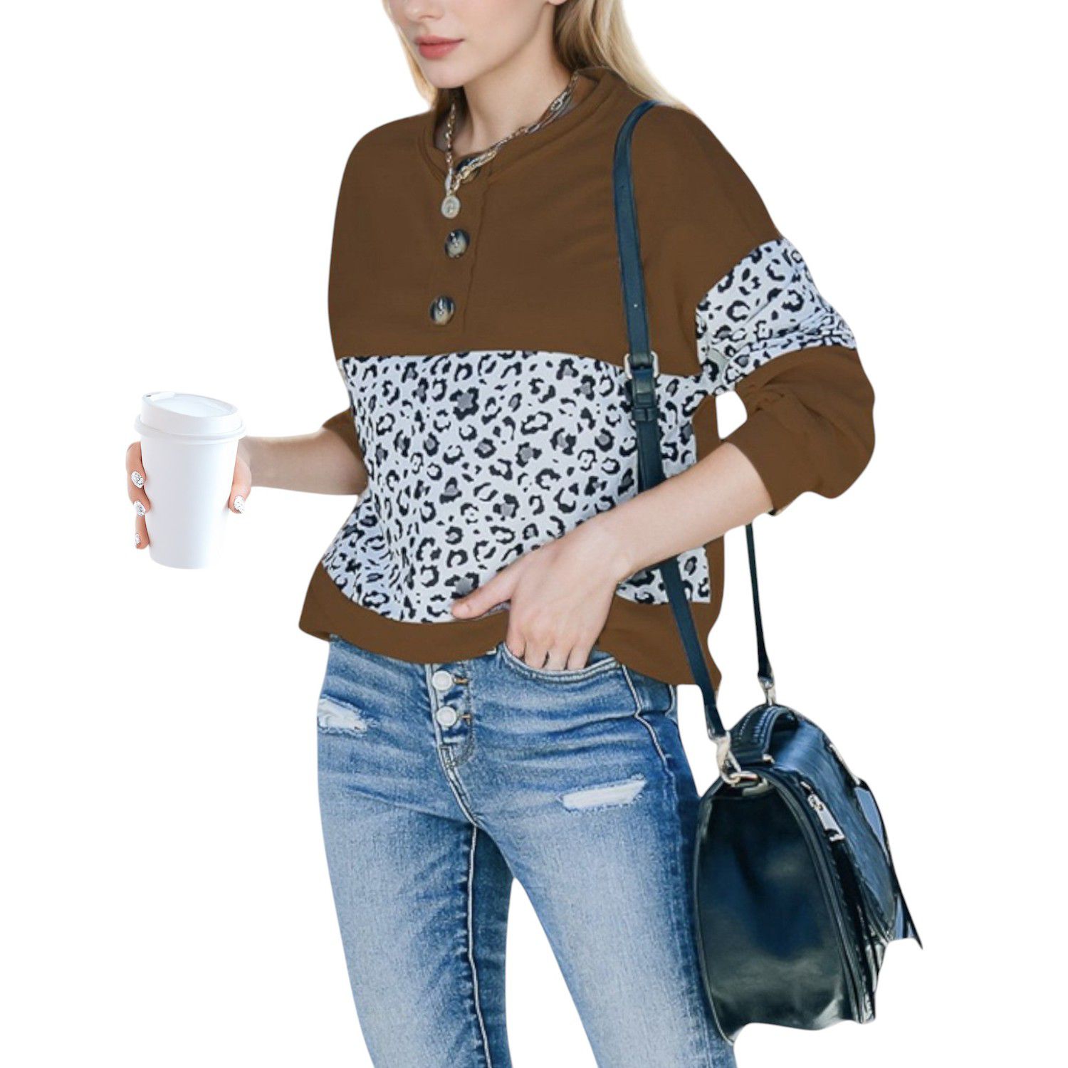 Maglione Leopard Print A Girocollo Per Donna – Cotone E Poliestere, Lavabile In Lavatrice, Morbido E Chic