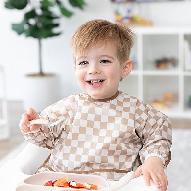 Bumkins Neutral Check Sleeved Bib