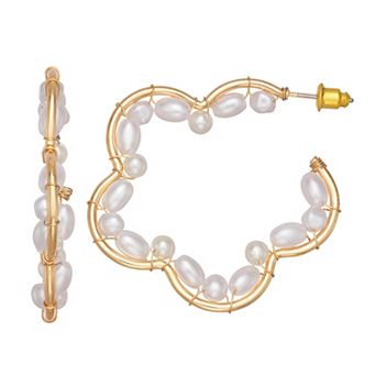 Emberly Simulated Pearl Flower Hoop Earrings