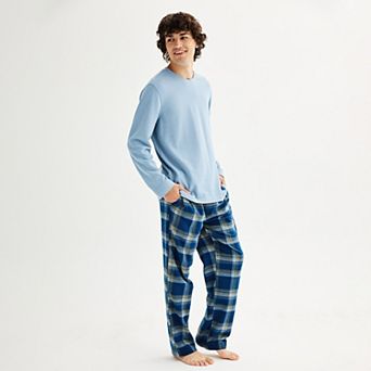 Men's Sonoma Goods For Life® 2 pc Waffle Long Sleeve Pajama Top & Flannel Pajama Pants Set