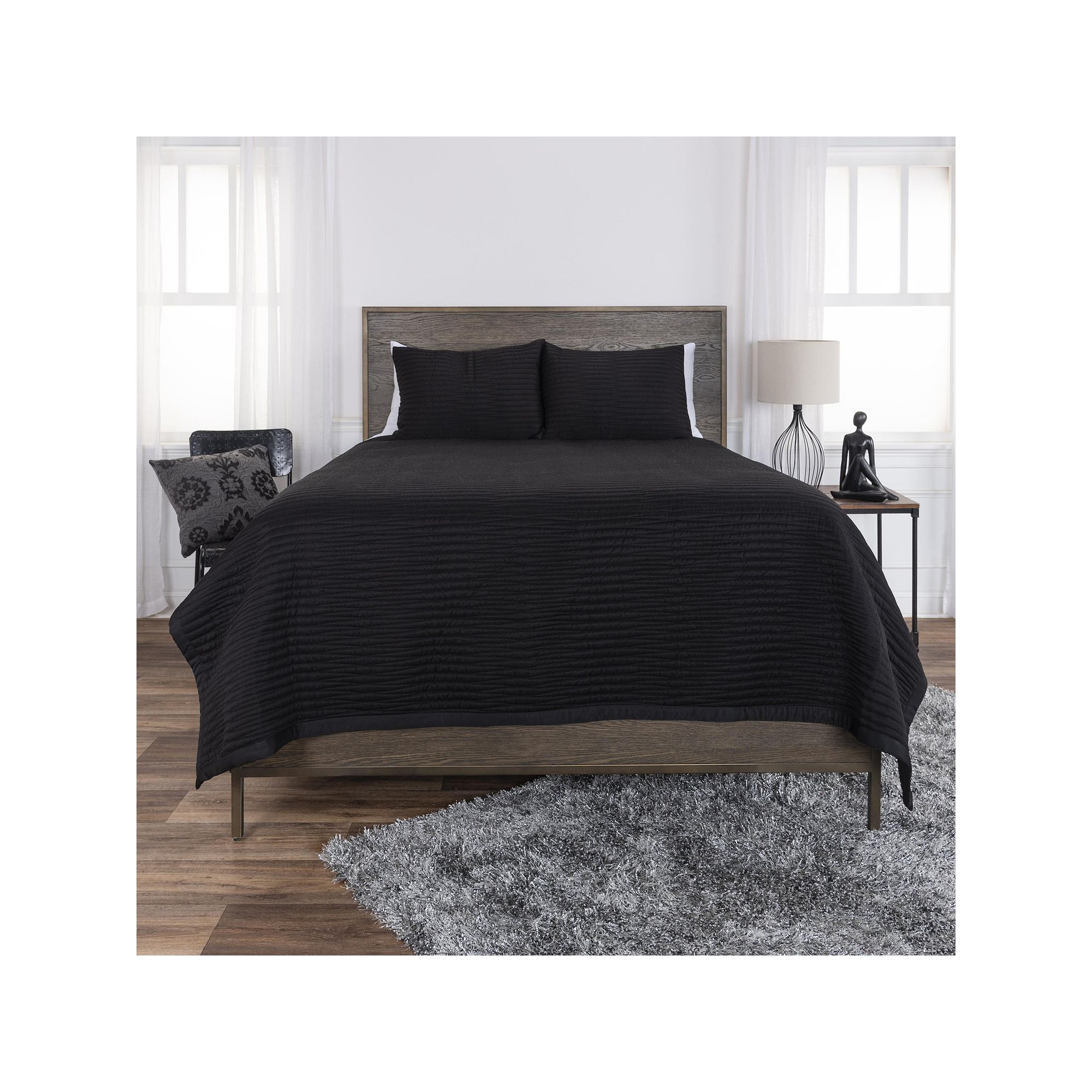Rizzy Home Parker Quilt Set, Black