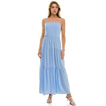 Juniors' Lily Rose Square Neck Tiered Maxi Dress