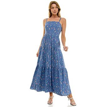 Juniors' Lily Rose Square Neck Tiered Maxi Dress