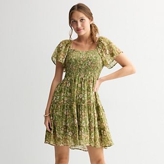 Juniors' Rewind Flutter Sleeve Mini Dress