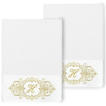 Linum Home Textiles Turkish Cotton Monica 2 pc White Monogram Embellished Bath Towel Set